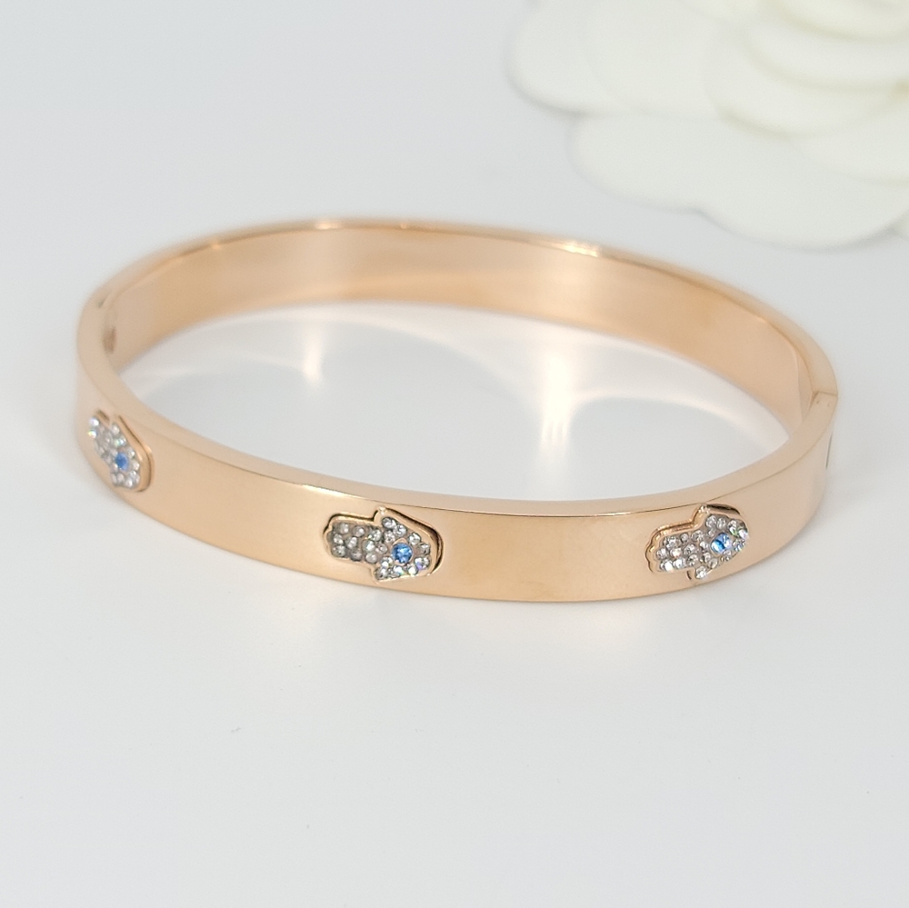 NEW Hamsa Pave CZ Stainless Steel Bangle Bracelet - Picture 2 of 10
